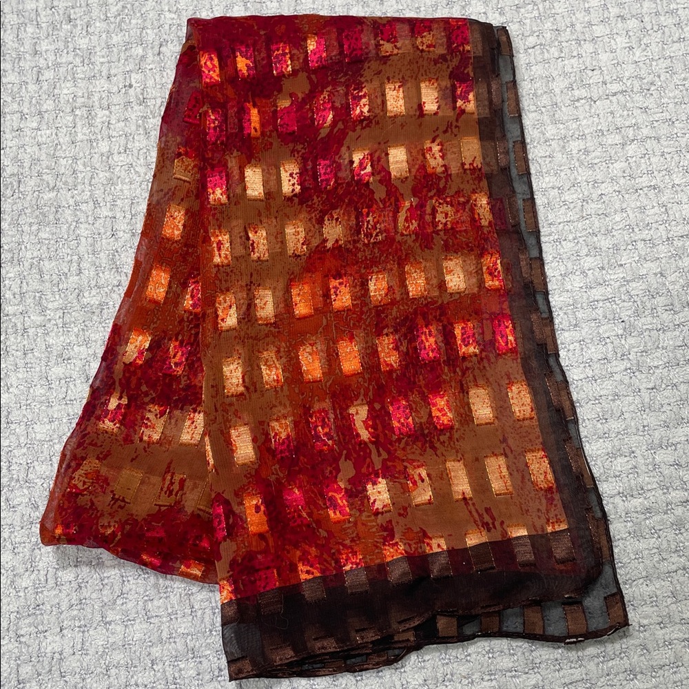 Vintage Silk Scarf Rectangular Checkered Pattern … - image 6